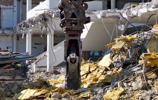BYG pulverizer processing concrete inside a structure