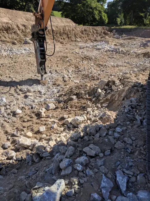 Broken rock after breaker work in a quarry