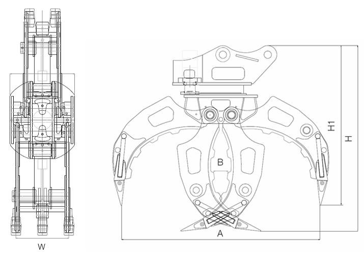 GB jaw grapple dimensioned drawing